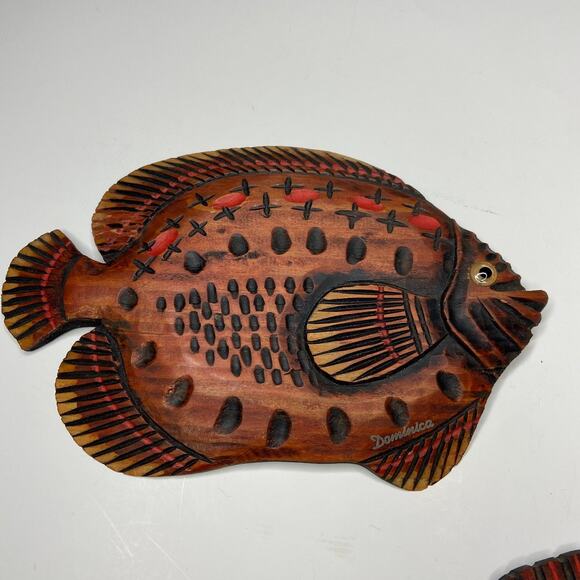 Set of 2 Dominican Handmade Painted Wooden Fish Wall Decor - Picture 3 of 5